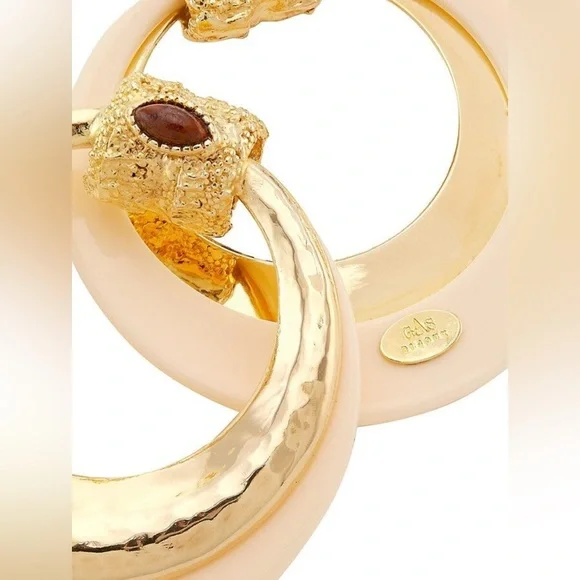 Gas Bijoux Authentic Meknes 24KGold Plated Hoop Earrings Marquise Glass Cabochon